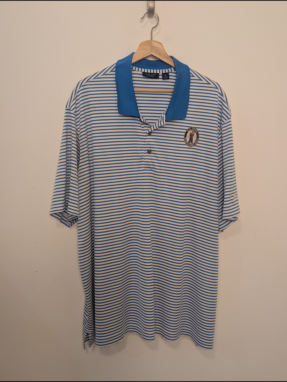Adidas Pinehurst US Open Blue and White Striped Polo Shirt Men's Size 3XL